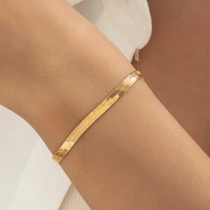 Gold Flat Snake Herringbone Necklace
