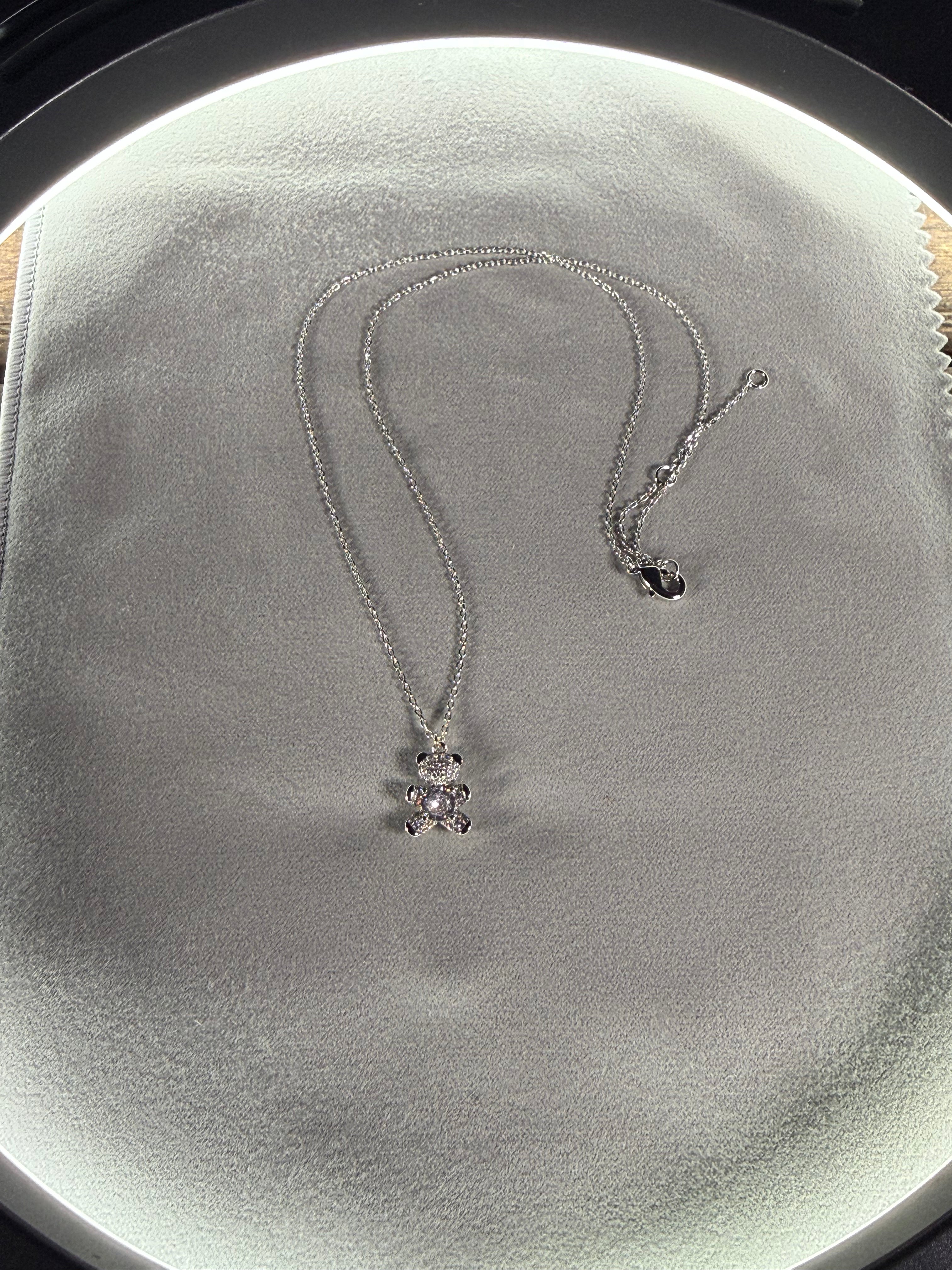 Cubic Zirconia Bear Pendant White Gold Dipped Necklace