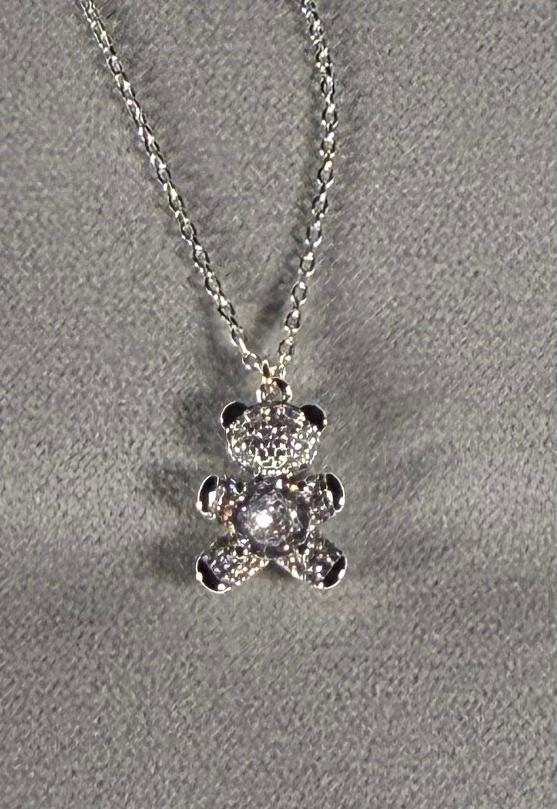 Cubic Zirconia Bear Pendant White Gold Dipped Necklace